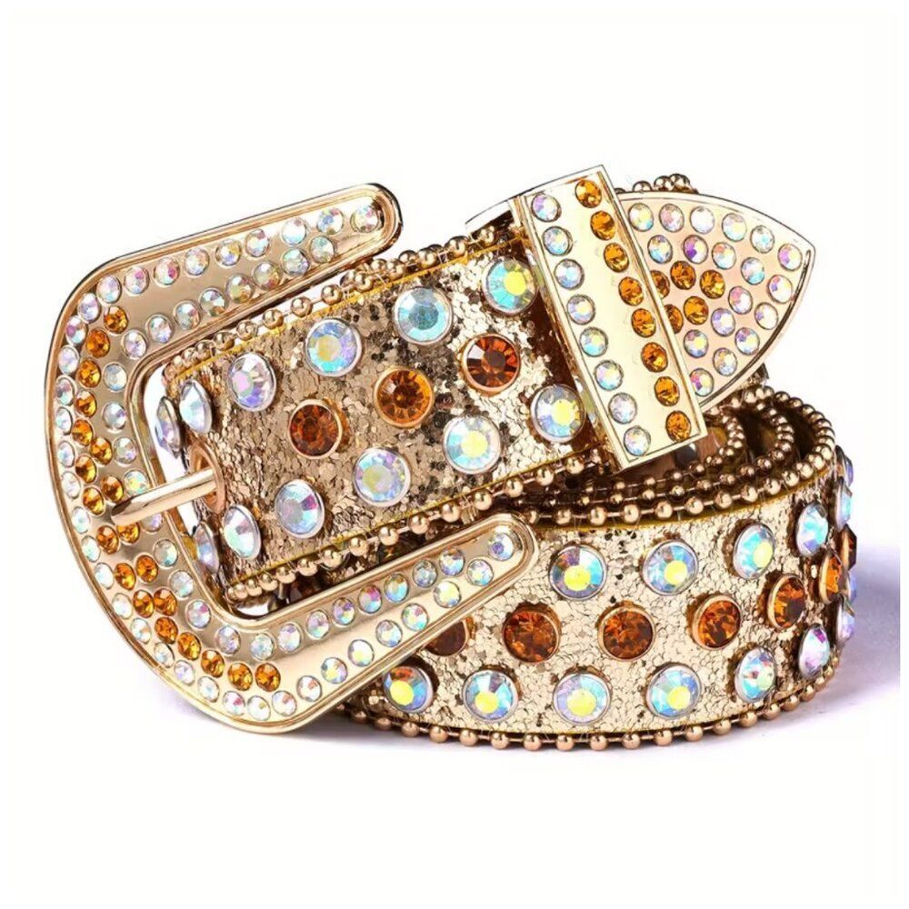 Western Golden Rhinestone Belt Country Vibes Oversized Buckle Statement Piece